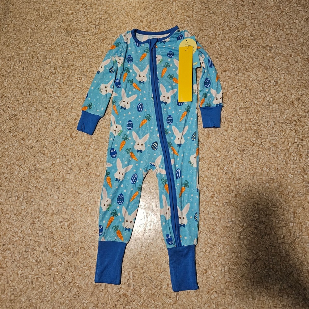Rufflebutts‎ Bamboo Zip Sleeper 12-18M Blue Easter Bunny Spring Pajamas New